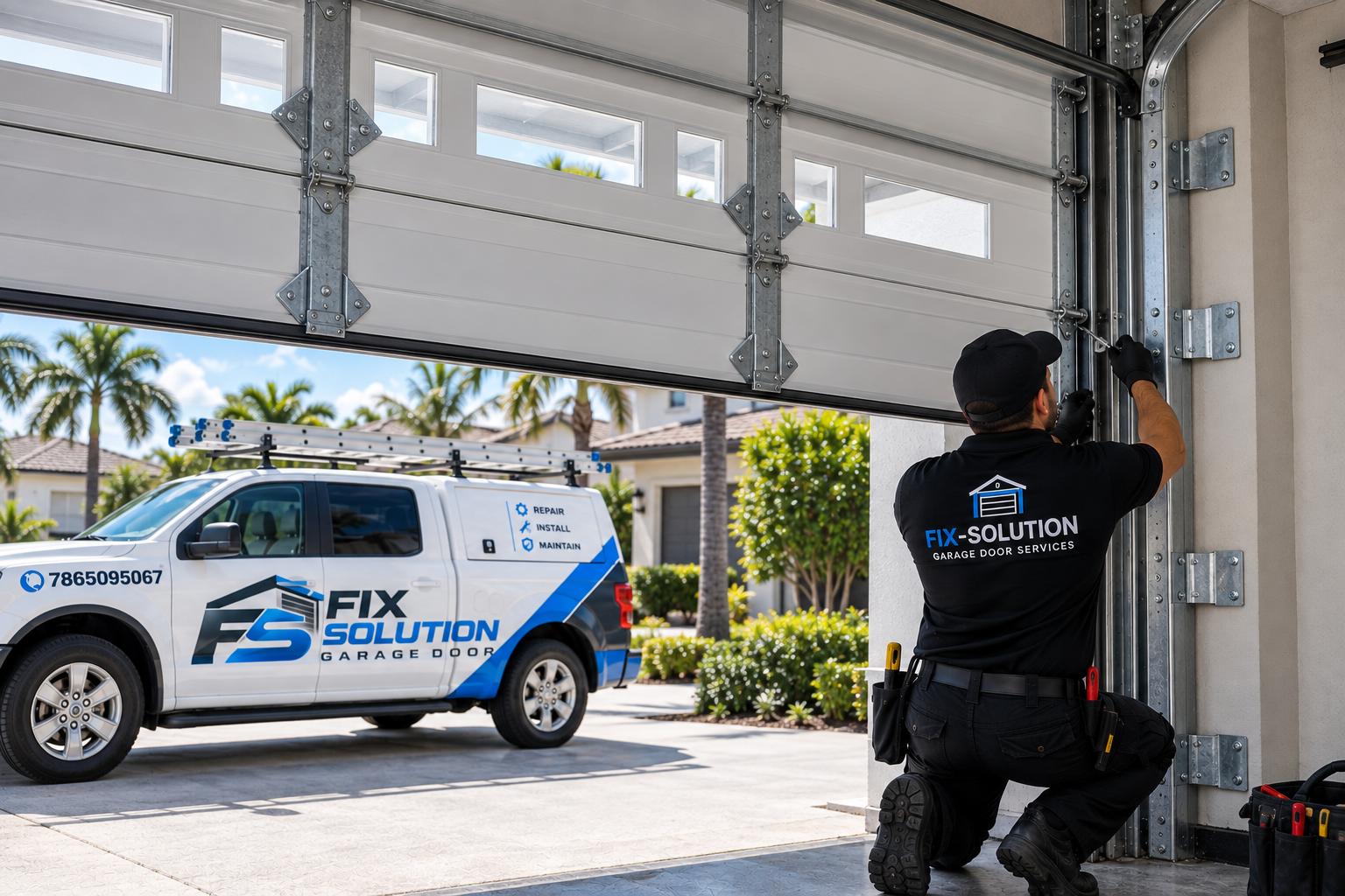Hurricane-rated garage door on a Miami, Florida home inspected by FIX SOLUTION GARAGE DOOR
